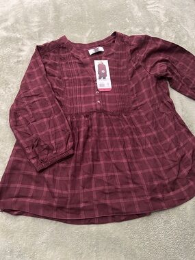 Wrangler Girls' Burgundy Plaid Long-Sleeve Peasant Top